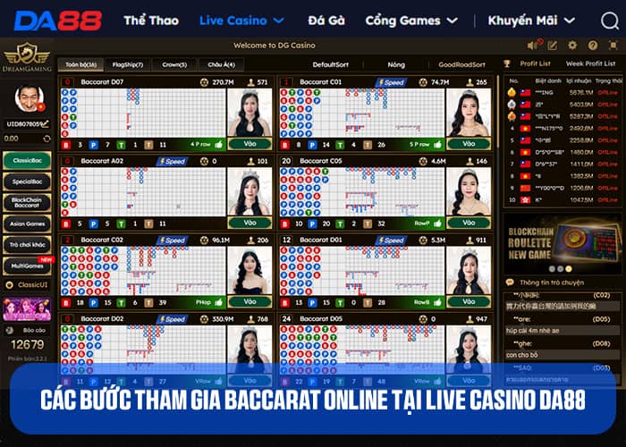 Các bước tham gia Baccarat Online tại Live Casino DA88