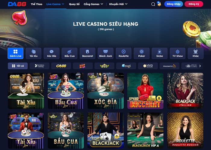 Các sảnh cược tại Live Casino DA88