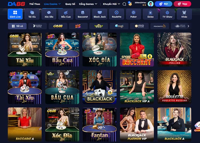 Các trò chơi hấp dẫn tại Live Casino DA88