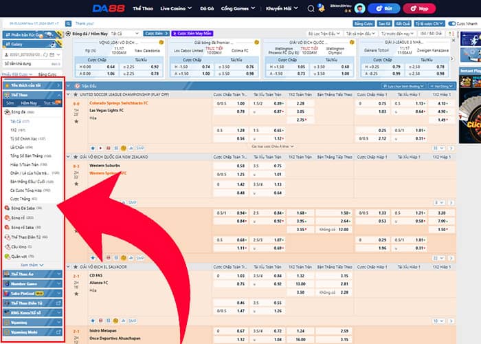 Các trò chơi hấp dẫn tại Thể Thao DA88